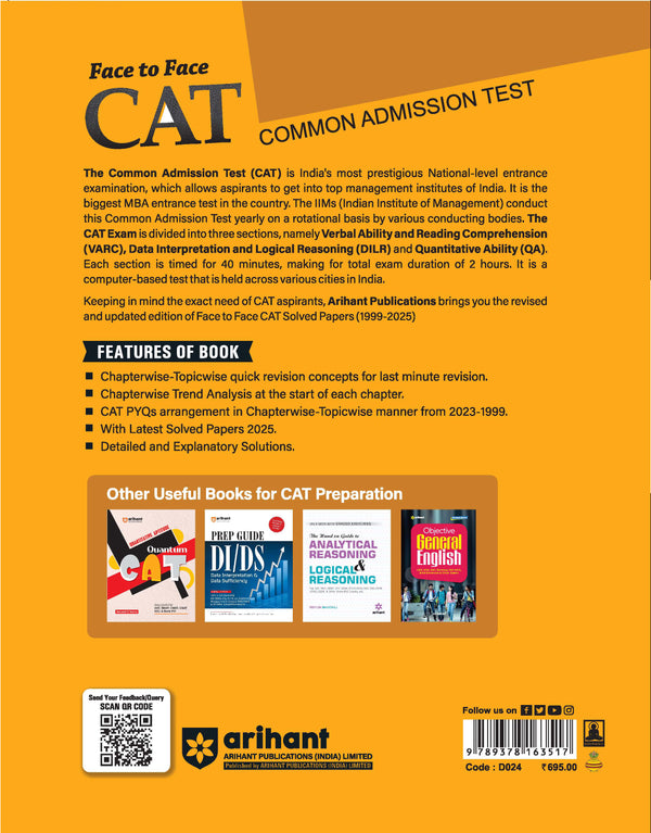 Face to Face CAT 27 Years Chapterwise Topicwise Solved Papers (1999–2025) | with Detailed Solutions & Trend Analysis