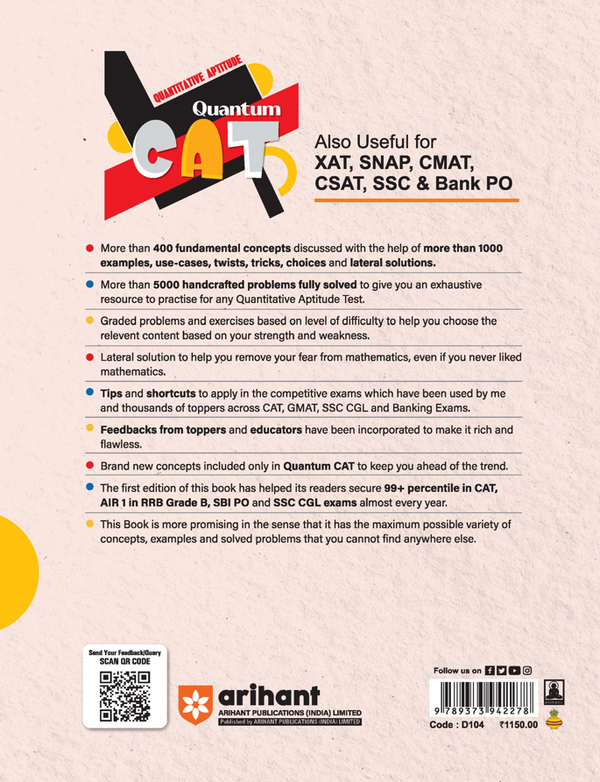 Quantum CAT (Quantitative Aptitude) | CAT, XAT, SNAP, CMAT, CSAT, SSC & Bank PO Exams | 5000 handcrafted problems fully solved, Tips & shortcuts  by Sarvesh K Verma