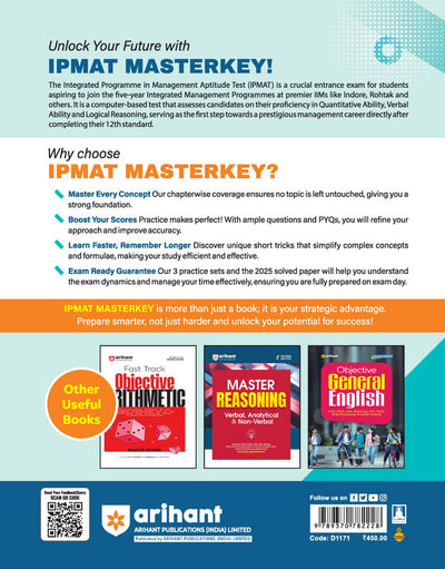 IPMAT 2026 | Masterkey for IIM Integrated Programme Aptitude Test | Complete Coverage of Syllabus, Chapterwise Theory & MCQs, Latest Pattern Practice sets & IPMT Solved Paper 2025