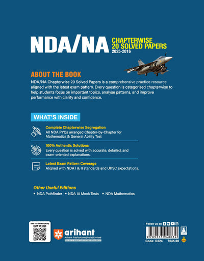 UPSC NDA/NA 2026 — Chapterwise 20 Solved Papers (2025–2016) | Mathematics & General Ability Test (GAT) | Detailed Explanations & Trend Analysis | 5000+ MCQs