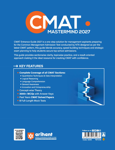 CMAT Mastermind 2027 | Complete Guide for CMAT Exam | 3000+ MCQs with Answer Key | 5 Mock Tests & Solved Papers | Quant, LR, English, GK