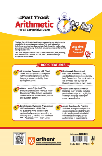 Fast Track Arithmetic | 4000+ MCQs & PYQs with Short Tricks, Fast Calculations & Level-Wise Practice | Useful for SSC, Banking, Railway, UPSSSC, DSSSB, Police & CUET | Completely Revised Edition 2027
