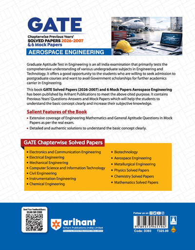 GATE Aerospace Engineering Chapterwise Solved Papers 2026–2000 with 6 Mock Papers |Chapterwise & Yearwise Detailed Explanations as per GATE Pattern
