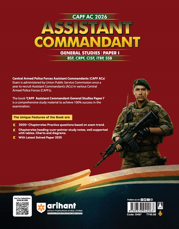UPSC CAPF Assistant Commandant (AC) 2026 | General Studies Paper-I | Chapterwise Notes, Exam Pattern Questions & PYQs (2015–2025) | Based on Latest Exam Pattern | English Medium