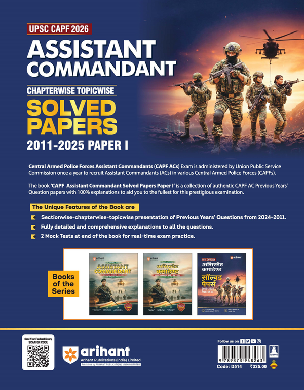 UPSC CAPF Assistant Commandant (AC) 2026 | Chapterwise Topicwise Solved Papers (2011–2025) Paper 1 & 2 | 2 Mock Papers, Sectionwise PYQs with Detailed Explanations | English Medium
