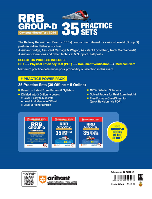 RRB Group-D Computer Based Test 2026 | 35 Practice Sets (30 Offline + 5 Online) | Divided into Easy to Difficult Level | Based on Latest Exam Pattern | Dhurandhar Series | English Medium