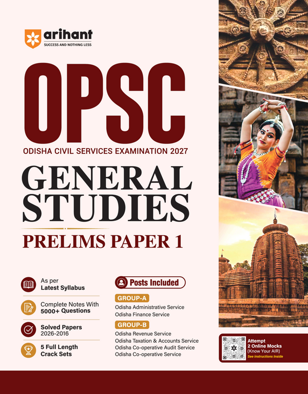 OPSC Prelims 2027 General Studies (Paper 1) | Odisha Civil Services | Complete Notes with 5000+ Practice Questions, 11 Years' Solved Papers (2026–2016), 5 Full-Length Mock Tests | For Group A & Group B Services