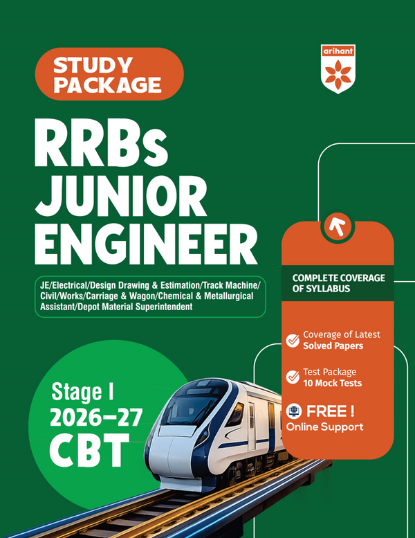 RRBs Junior Engineer (Stage I) CBT 2026–27 | Complete Syllabus Coverage with Latest Solved Papers, 10 Mock Tests | Civil, Electrical, Mechanical, Chemical, Metallurgical, Track Machine, Design Drawing & Estimation, CMA & DMS