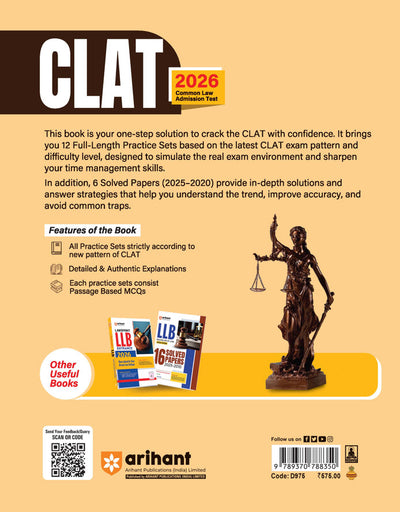 CLAT (Common Law Admission Test) 2026 | 12 Practice Sets & 6 Solved Papers (2025-2020), | MCQs, Detailed & Authentic Explanations