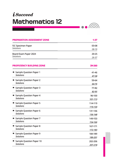 i-Succeed ISC 2026 – Mathematics Class 12 | 15 Sample Papers | Based on Latest ISC Syllabus | Includes Solved Specimen Paper, 2025 Board Paper & Council-style Answers