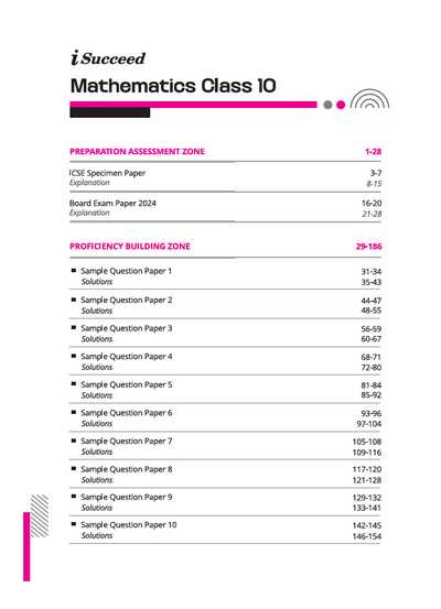 i-Succeed ICSE 2026 – Mathematics Class 10 | 15 Sample Papers | Based on Latest ICSE Syllabus | Includes Solved Specimen Paper, 2025 Board Paper & Council-style Answers