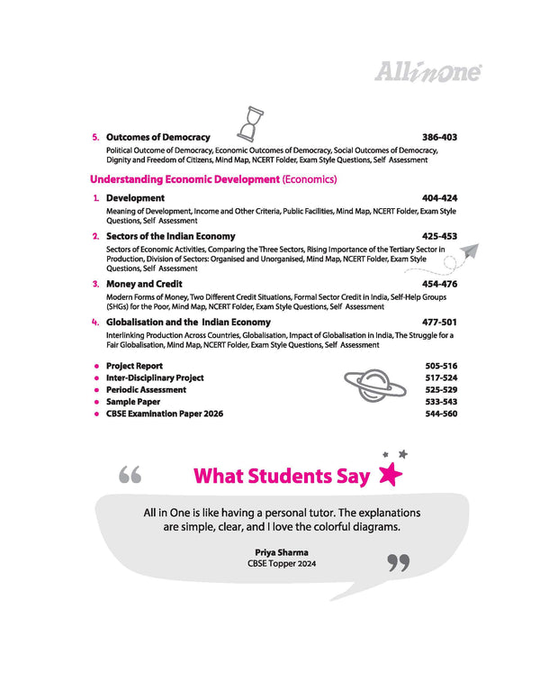 CBSE Class 10 Social Science NCERT book table of content showing chapters theory practice exercises CBQs A-R questions sample papers mind maps Arihantbooks