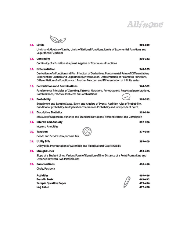 All in One Applied Mathematics Class 11 CBSE 2026-27 Table of Contents