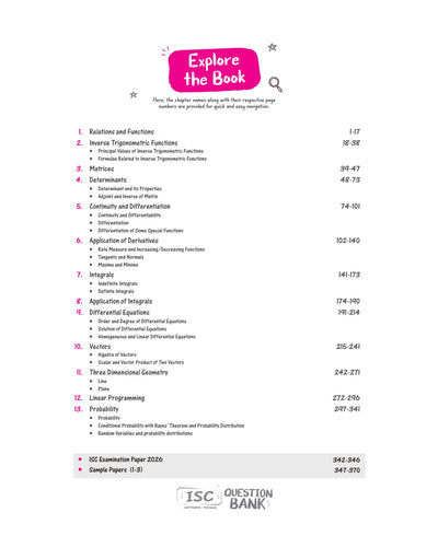 ISC Mathematics Class 12 Question Bank for Exam 2027 | 26 Years Chapterwise & Topicwise PYQs (2026–2001) with Detailed Step-by-Step Answers, Examiner's Comments, Smart Tips & 3 Sample Papers