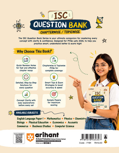 ISC Computer Science Class 12 Question Bank for Exam 2027 | 22 Years Chapterwise & Topicwise PYQs (2026–2005) with Detailed Step-by-Step Answers, Examiner's Comments, Smart Tips & 3 Sample Papers