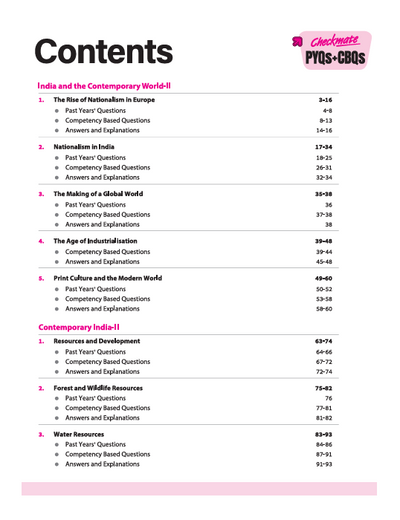 Checkmate CBSE Class 10Social Science | PYQs & CBQs (Competency Based Questions & Previous Year Question)| Updated Edition 2026