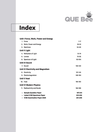ICSE QUE Bee Physics Class 10 Exam 2026 | Quick Theory, Exam Pattern Questions, Speciman & Sample Papers | Key Words Highlighted in Theory & Answer