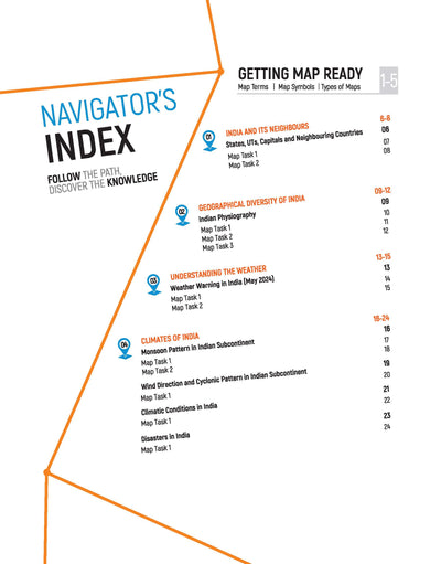 Table of Content: Table of Content of Map Skill Workbook Class 7 showing NCERT-based map practice topics Arihant Books
