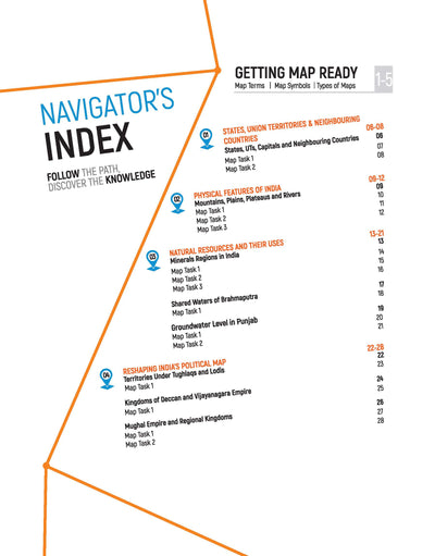 Table of Content: Table of Content of Map Skill Workbook Class 8 showing NCERT map chapters & practice activities Arihant Books