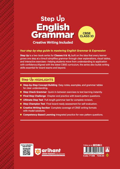 Step Up English Grammar for CBSE Class 10 | Based on NEP 2020 | Grammar & Creative Writing | Step Check for Practice, Exam Pattern, Previous Year Questions & Competency-Based Questions