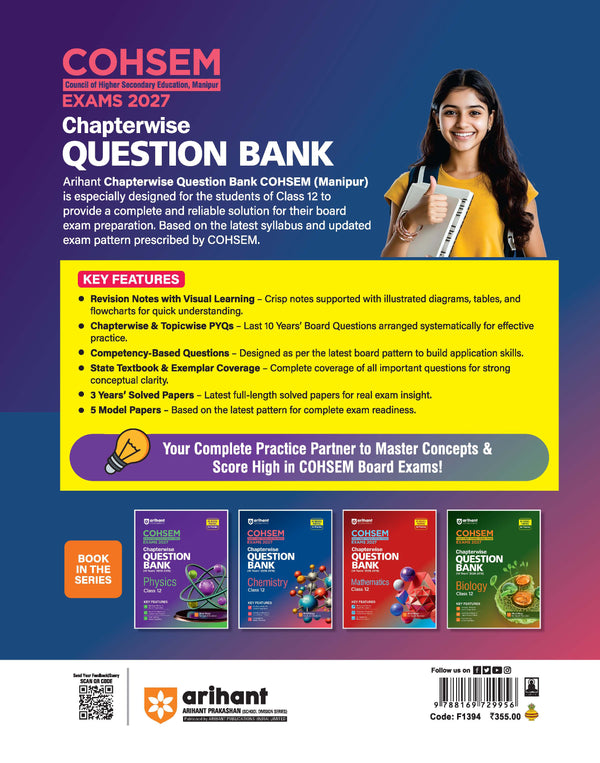 COHSEM Chemistry Class 12 Question Bank 2027 | 10 Years Chapterwise PYQs (2026–2016) with Revision Notes, Mind Maps, Competency-Based Questions & 5 Model Papers | Council of Higher Secondary Education Manipur