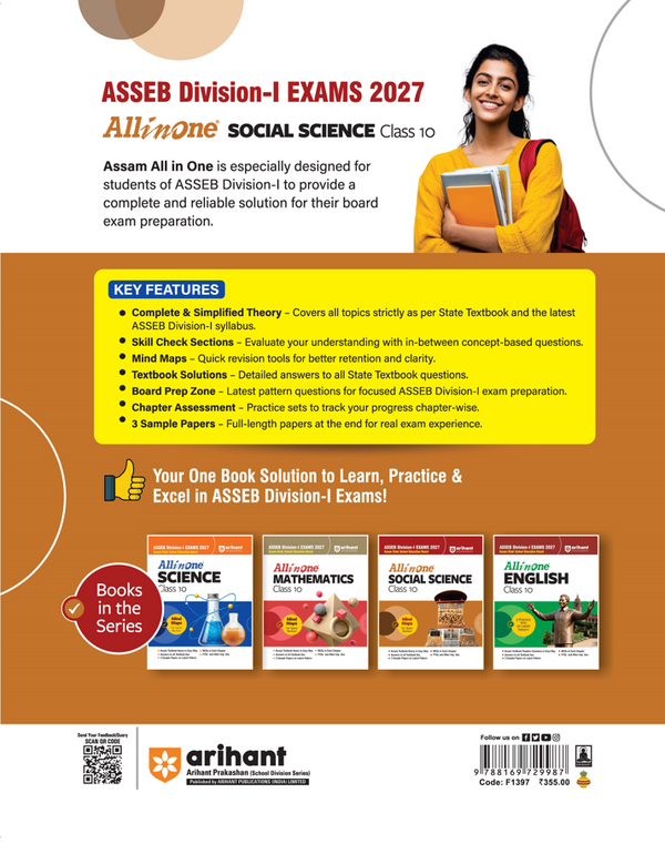 All in One Social Science Class 10 for ASSEB Division-I Exam 2027 |Assam Textbook Chapter Summaries, Answers to All Textbook Questions, Chapterwise MCQs, PYQs & Important Questions, 3 Sample Papers & 5 Practice Sets