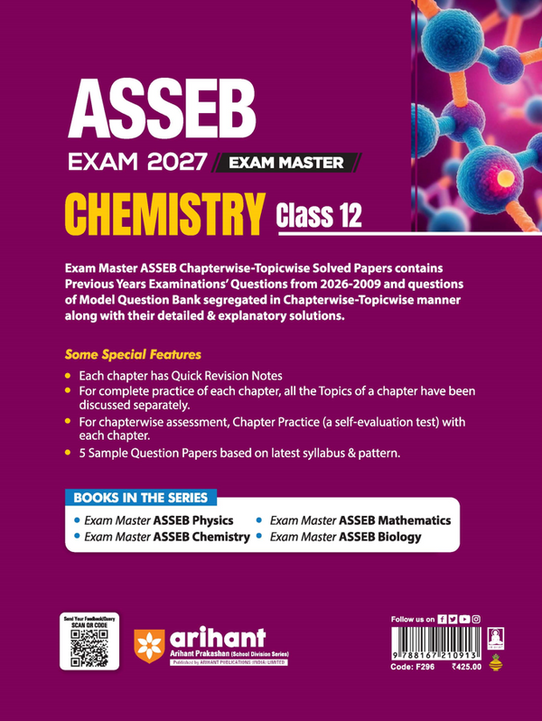 Exam Master Chemistry Class 12 for ASSEB Division-II Exam 2027 | Chapterwise & Topicwise Coverage of Complete Syllabus, Board Questions (2026–2009), Model Question Bank Solutions & Sample Papers