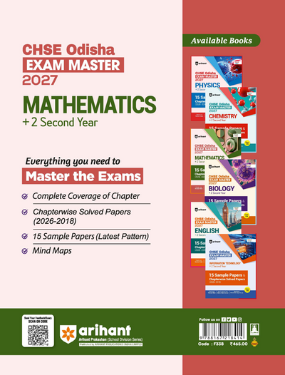 CHSE Odisha Exam Master 2027 Mathematics (+2 Second Year) | Class 12 | 15 Sample Papers & Chapterwise Solved Papers (2026–2018) | Chapterwise Revision Notes, Odisha State Textbook Questions & Mind Maps