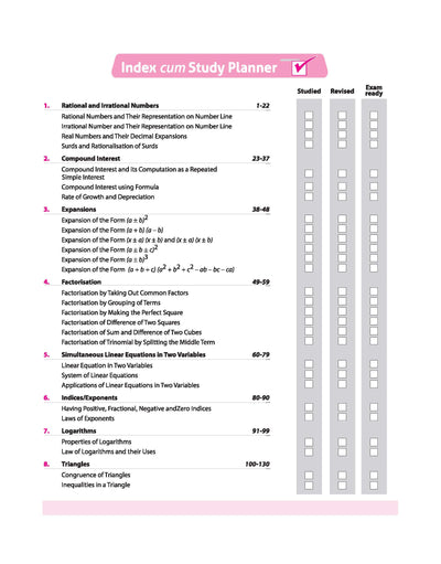 ICSE Class 9 Mathematics All in One book table of contents