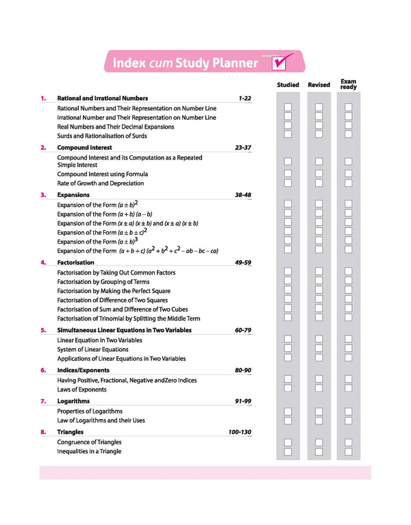 ICSE Class 9 Mathematics All in One book table of contents