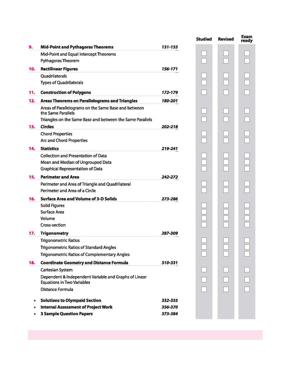 ICSE Class 9 Mathematics All in One book table of contents