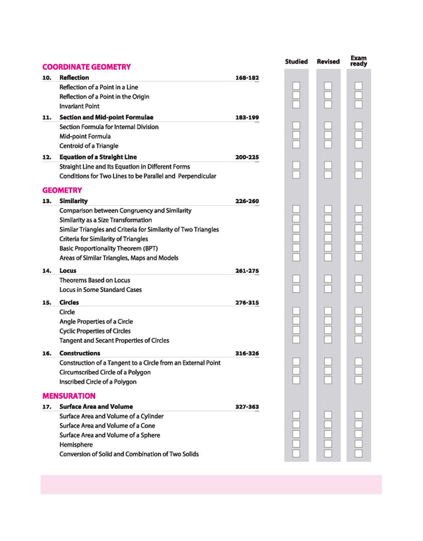 ICSE Class 10 Mathematics All in One book table of contents