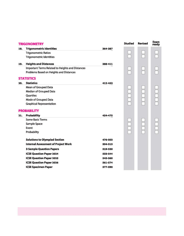 ICSE Class 10 Mathematics All in One book table of contents