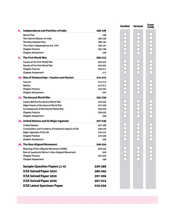 ICSE Class 10 History Civics All in One book table of contents