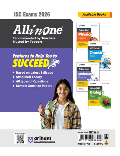 ISC All in One Mathematics Class 11 Exam 2026 | Simplified Theory, Topic & Chapter Exercises, Exam Pattern Ques with Sample Question Papers