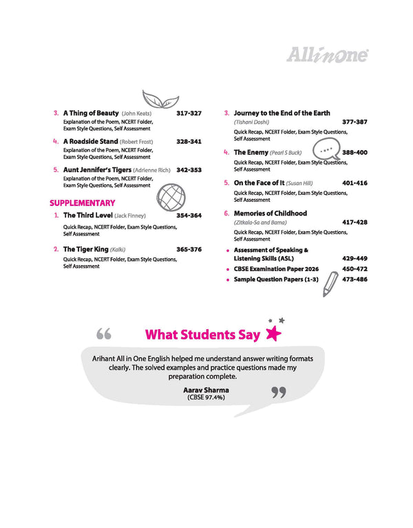 All in One English Core Class 12 CBSE 2026-27 Table of Contents