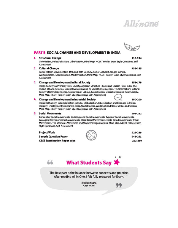 All in One Sociology Class 12 for CBSE Exam 2026-27 | NCERT Based Complete Theory, Practice Exercises, CBQs, A-R, Sample Papers & Mind Maps | Revised Edition as per Latest Syllabus