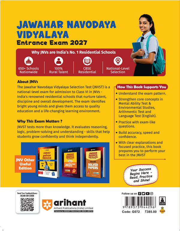 Jawahar Navodaya Vidyalaya Class 6 Exam 2027 | Complete Study Guide with 30 Days Revision Planner, Practice Questions, 2 Mock Tests & Latest Solved Paper 2026 | As per Latest Syllabus Issued on 7 July 2026 | English Medium