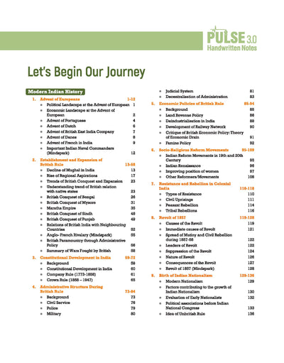 PULSE 3.0 Handwritten Notes: Modern Indian History