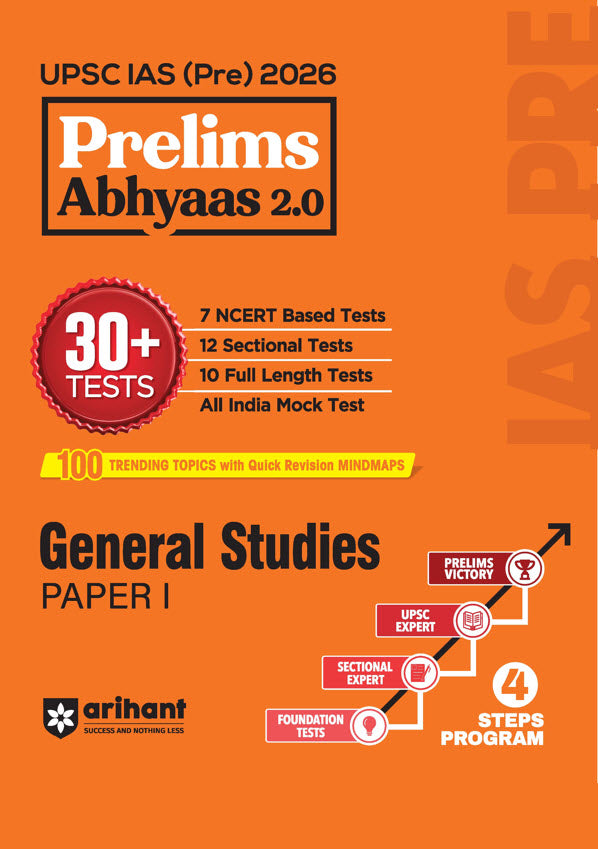UPSC IAS Prelims 2026 – General Studies Paper 1 | Prelims Abhyaas 2.0 | 30+ Tests (7 NCERT Based + 12 Sectional + 10 Full-Length) | 100 Trending Topics with Mindmaps & Quick Revision Notes