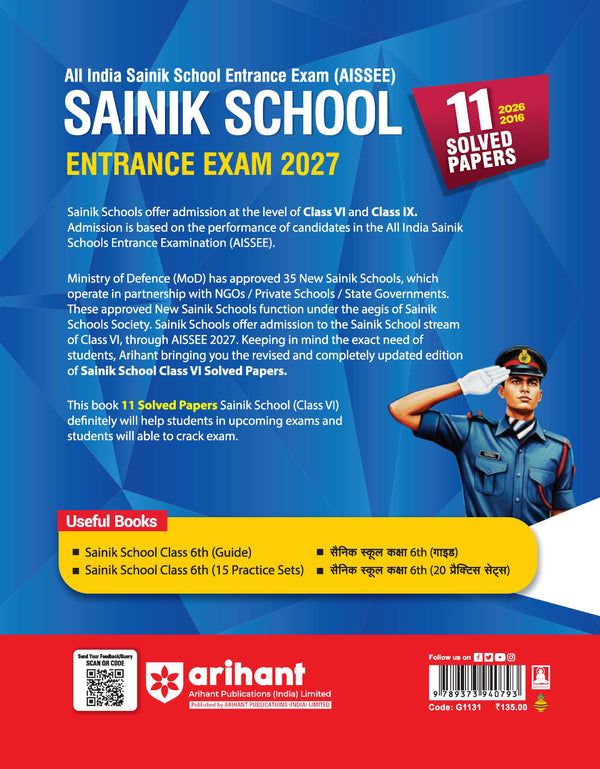 AISSEE Sainik School Class 6 Entrance Exam 2027 | 11 Solved Papers (2026- 2016) | Errorless & Authentic Solutions
