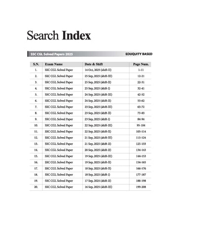 SSC CGL solved papers table of contents