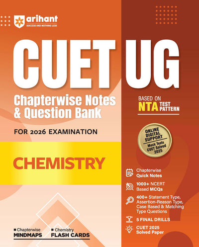 CUET UG 2026 Chemistry | Chapterwise Notes & Question Bank | Based on NTA Pattern | 1000+ NCERT MCQs, Assertion Reason & Case-Based Questions | Chapterwise Mindmaps & Flash Cards | Free Online Digital Support