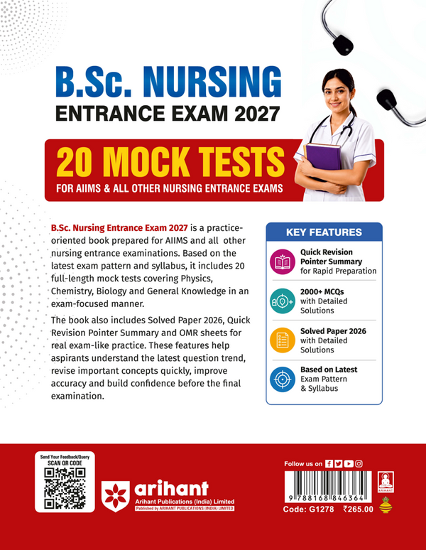 B.Sc  Nursing Entrance Exam 2027 (20 Mock Tests For AIIMS & All Other Nursing Entrance Exam )