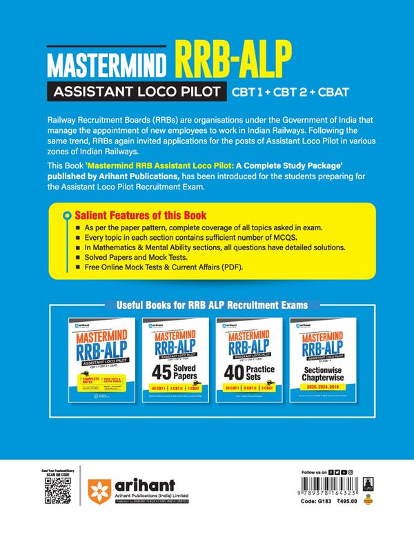 Mastermind RRB ALP (Assistant Loco Pilot) Exam 2026 | CBT-I + CBT-II + CBAT | Complete Notes with Mock Tests & Solved Papers | Formula Cheat Book & Free Current Affairs