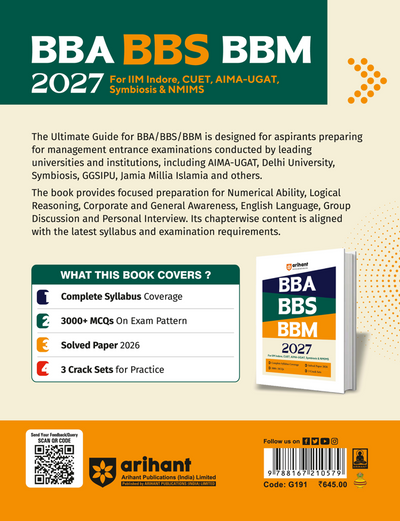 BBA BBS BBM Entrance Exam 2027 | For IIM Indore, CUET, AIMA UGAT, Symbiosis & NMIMS | Complete Syllabus, 3000+ MCQs, Solved Paper 2026 & 3 Crack Sets