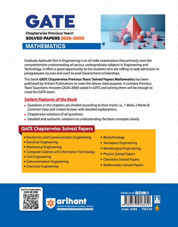 GATE Mathematics Chapterwise Solved Papers 2026–2000 |Chapterwise & Yearwise Detailed Explanations as per GATE Pattern