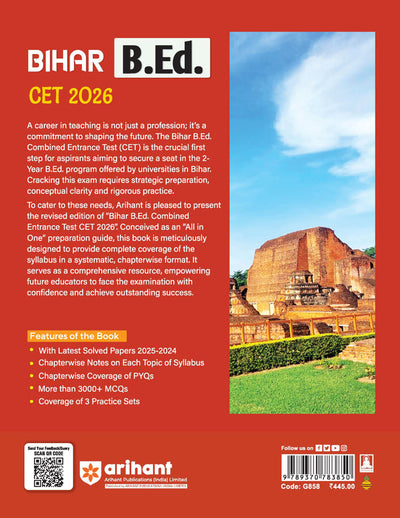 Bihar B.Ed. CET 2026 (State Level 2-Year B.Ed. Course) | Complete Study Guide | Chapterwise Notes, 3000+ MCQs & Solved Papers (2024–2025)