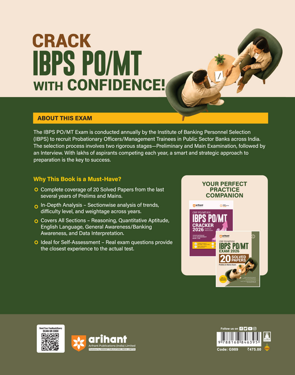 IBPS PO/MT 2026 (CRP PO/MT-XVI) | 20 Solved Papers (2025–2015) for Prelims & Mains | Detailed Explanations, Chapterwise Difficulty Tags, Smart Answering Techniques & Grammar Tips