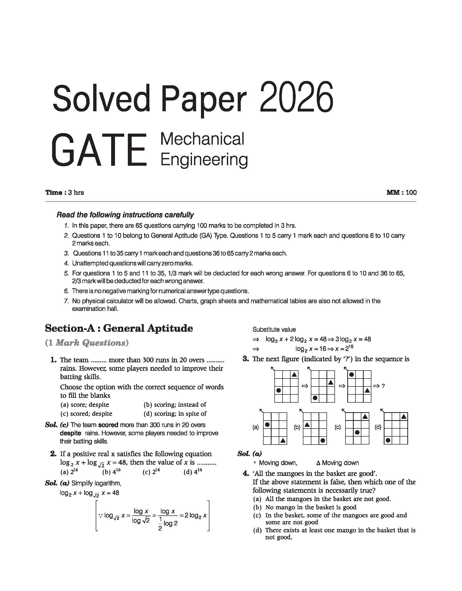 Engineering Paper Solve Problem Best GATE Mechanical Engineering Solved Papers Book 2026 – arihantbooks
